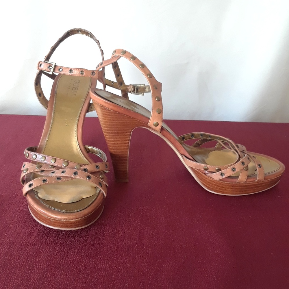 Guess by Marciano Brown Platform Strappy Heels
